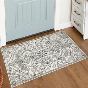 Bohemian Floral Medallion Area Rug - 2x3 Beige Small Bathroom Rug